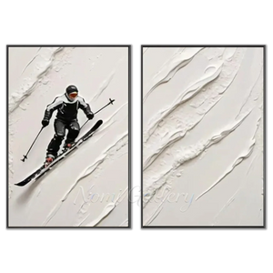 Dynamic Skier Textured Oil Painting #NM653
