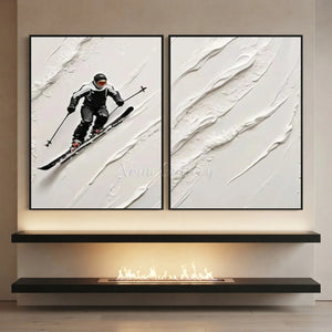 Dynamic Skier Textured Oil Painting #NM653