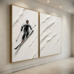 Dynamic Skier Textured Oil Painting #NM653