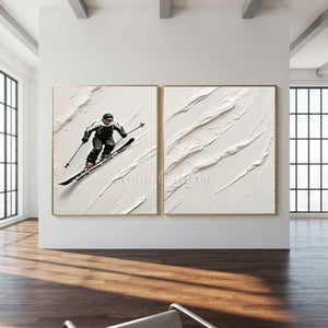Dynamic Skier Textured Oil Painting #NM653