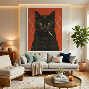 Modern Pop Art Smoking Black Cat Canvas Oil Painting #SS263