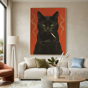 Modern Pop Art Smoking Black Cat Canvas Oil Painting #SS263