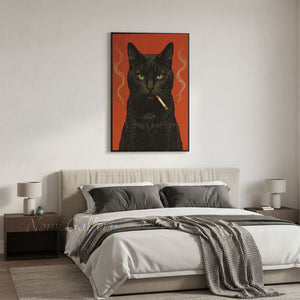 Modern Pop Art Smoking Black Cat Canvas Oil Painting #SS263