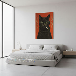 Modern Pop Art Smoking Black Cat Canvas Oil Painting #SS263
