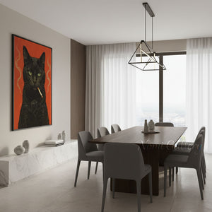 Modern Pop Art Smoking Black Cat Canvas Oil Painting #SS263