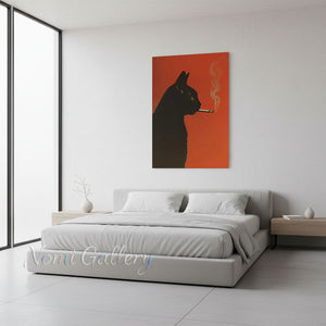 Modern Pop Art Black Cat Smoking Cigarette Oil Painting #SS261