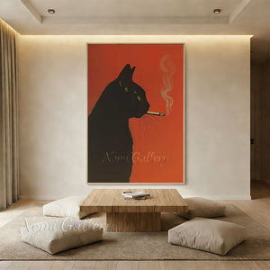 Modern Pop Art Black Cat Smoking Cigarette Oil Painting #SS261