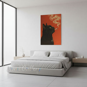 Pop Art Red Canvas Painting - Smoking Cat #SS262