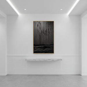 Minimalist Black Drip Texture Oil Painting - Handmade Abstract Art #SS058
