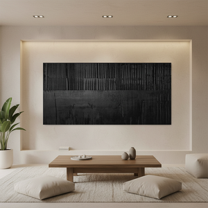 Modern Black Minimalist Textured Oil Painting #SS114