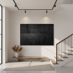 Modern Black Minimalist Textured Oil Painting #SS114