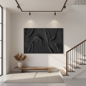 Large Black Impasto Textured Oil Painting #SS115