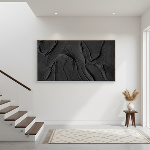 Large Black Impasto Textured Oil Painting #SS115