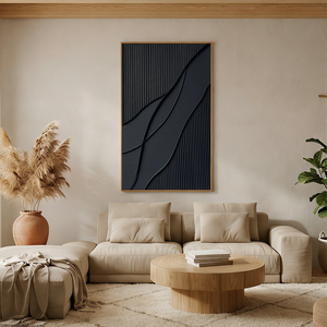 Large Black 3D Textured Zen Oil Painting - Minimalist Wabi Sabi Art #SS084