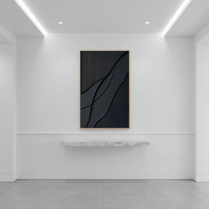 Large Black 3D Textured Zen Oil Painting - Minimalist Wabi Sabi Art #SS084