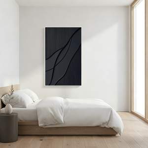 Large Black 3D Textured Zen Oil Painting - Minimalist Wabi Sabi Art #SS084