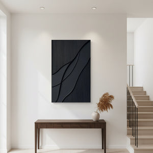 Large Black 3D Textured Zen Oil Painting - Minimalist Wabi Sabi Art #SS084