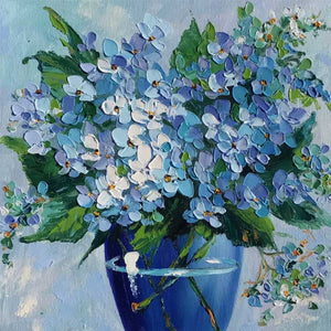 Handmade Impressionist Blue Hydrangea Floral Impasto Canvas Art #TC042