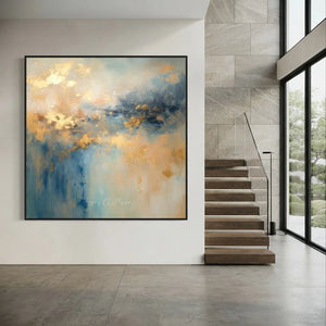 Blue-and-Gold-Canvas-Wall-Decor-for-large-Staircase-wall-03.webp