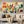 100% handmade abstract botanical oil painting featuring geometric floral and leaf motifs in vibrant orange and blue tones, displayed in a modern interior setting.