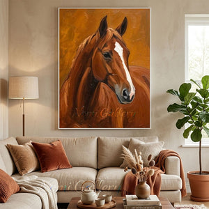 Handmade Modern Textured Brown Horse Animal Canvas Art #TC030