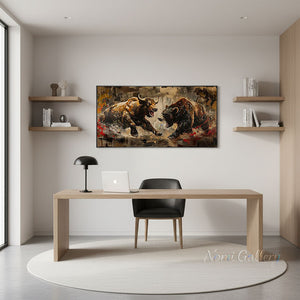 100% Hand-Painted Textured Bull and Bear Art #SS295