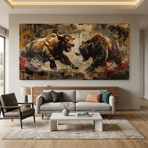 100% Hand-Painted Textured Bull and Bear Art #SS295