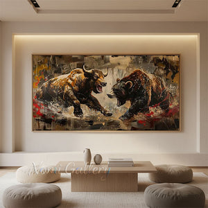 100% Hand-Painted Textured Bull and Bear Art #SS295
