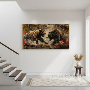 100% Hand-Painted Textured Bull and Bear Art #SS295