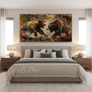100% Hand-Painted Textured Bull and Bear Art #SS295