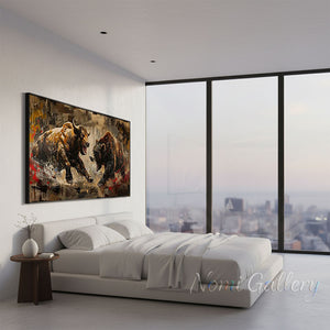 100% Hand-Painted Textured Bull and Bear Art #SS295