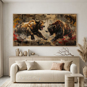 100% Hand-Painted Textured Bull and Bear Art #SS295