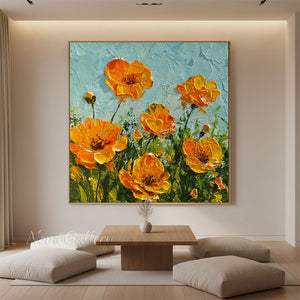 Handmade Impressionist Orange Poppy Impasto Floral Canvas Art #TC045