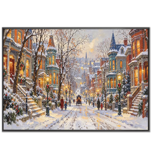 Festive Snowy City Street Oil Painting #NM509