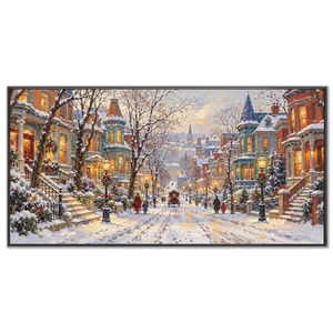 Festive Snowy City Street Oil Painting #NM509