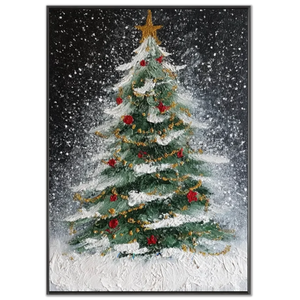 Textured Christmas Tree Oil Painting, Snowy & Gold Accents #NM541