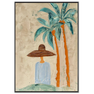 Handcrafted Abstract Coastal Lady Oil Painting #SS313