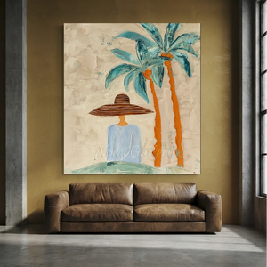 Handcrafted Abstract Coastal Lady Oil Painting #SS313