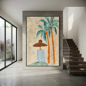 Handcrafted Abstract Coastal Lady Oil Painting #SS313