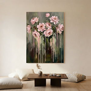 Handmade Modern Impressionist Pink Floral Drip Canvas Art #TC031