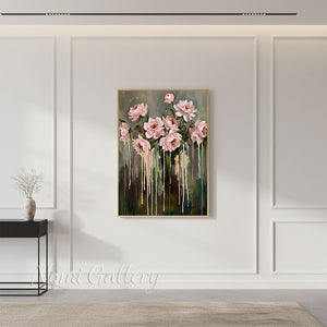 Handmade Modern Impressionist Pink Floral Drip Canvas Art #TC031