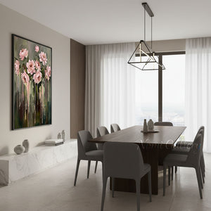 Handmade Modern Impressionist Pink Floral Drip Canvas Art #TC031