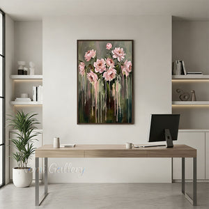 Handmade Modern Impressionist Pink Floral Drip Canvas Art #TC031