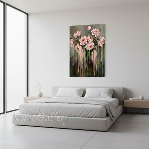 Handmade Modern Impressionist Pink Floral Drip Canvas Art #TC031