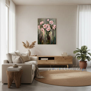 Handmade Modern Impressionist Pink Floral Drip Canvas Art #TC031