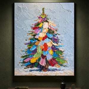Vibrant Textured Christmas Tree Oil Painting #NM543