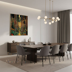 Handmade Art Nouveau Colorful Floral Forest Landscape Canvas Wall Art #TC046