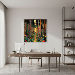 Handmade Art Nouveau Colorful Floral Forest Landscape Canvas Wall Art #TC046