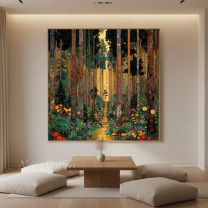 Handmade Art Nouveau Colorful Floral Forest Landscape Canvas Wall Art #TC046