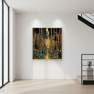 Handmade Art Nouveau Colorful Floral Forest Landscape Canvas Wall Art #TC046